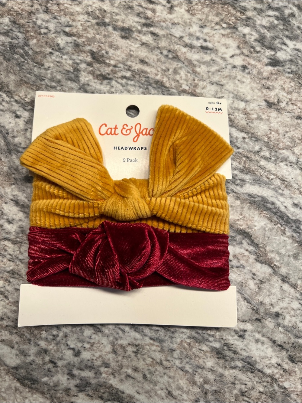 Cat & Jack Corduroy and Velvet Bow Headwraps - Mustard & Burgundy (2-Pack) NWT